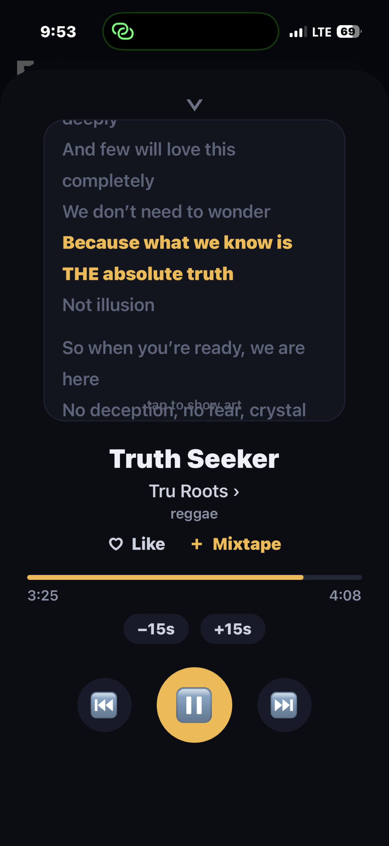 Player — full-screen now playing